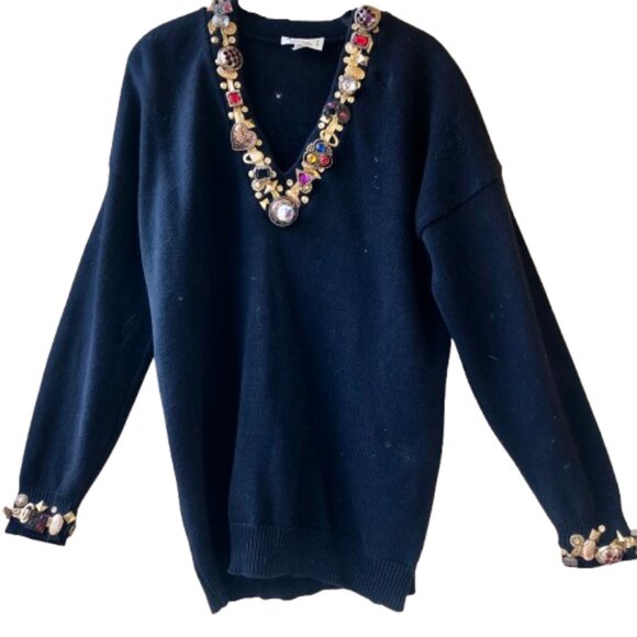 Jaxie's New York Vintage 80’s Embellished Black Sweater Womens Medium - Picture 7 of 14
